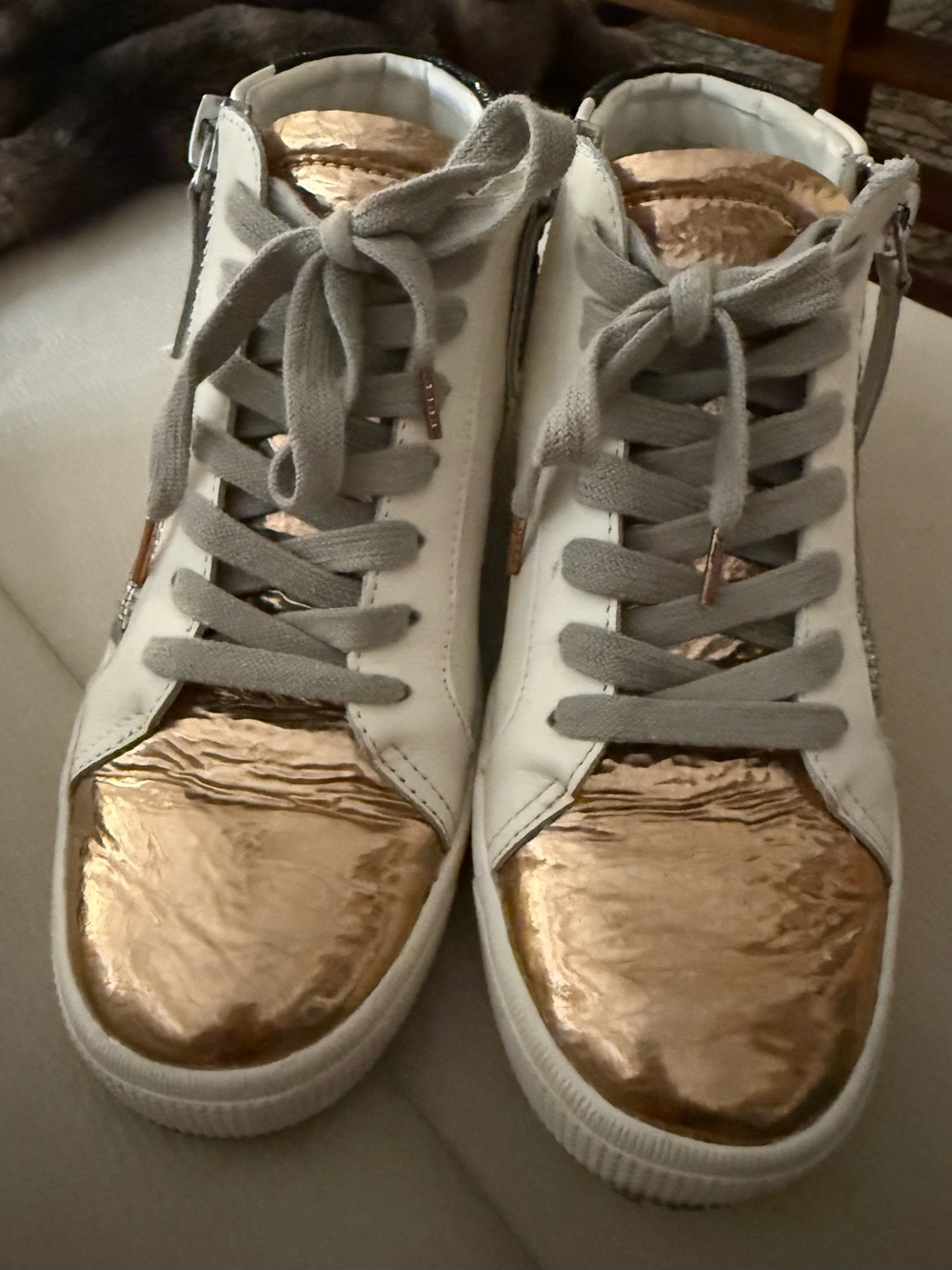 Dolce Vita White High-Top Sneakers with Rose Gold Toe Caps women Size 6